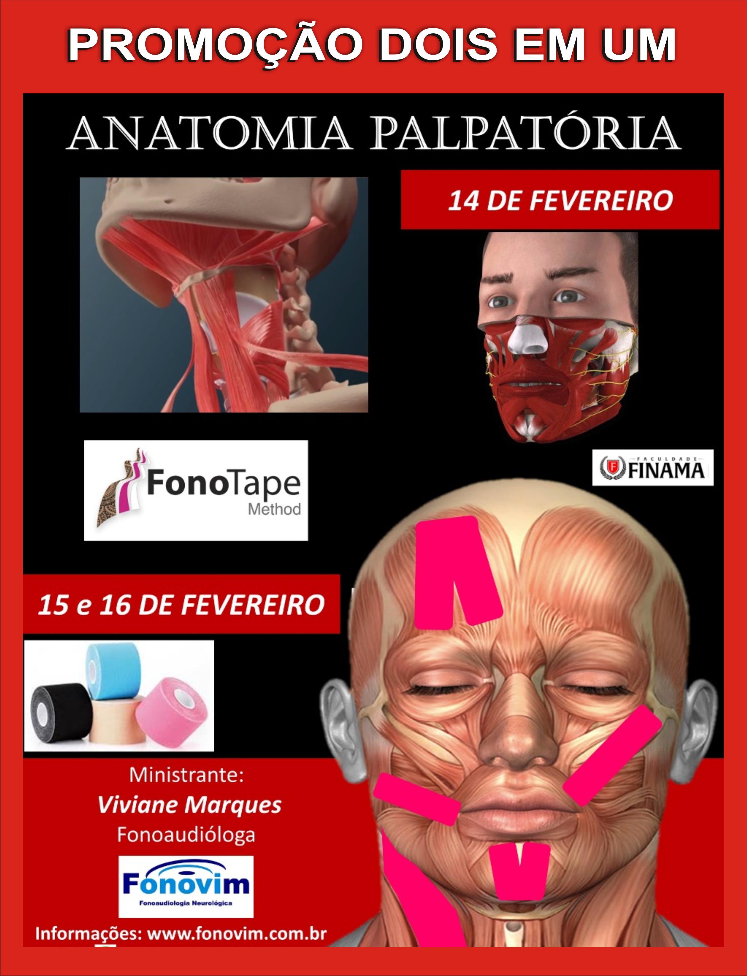 Banner do curso PROMOÇÃO DOIS EM UM - Anatomia Palpatória e Bandagem Muscular Terapêutica - Fonotape