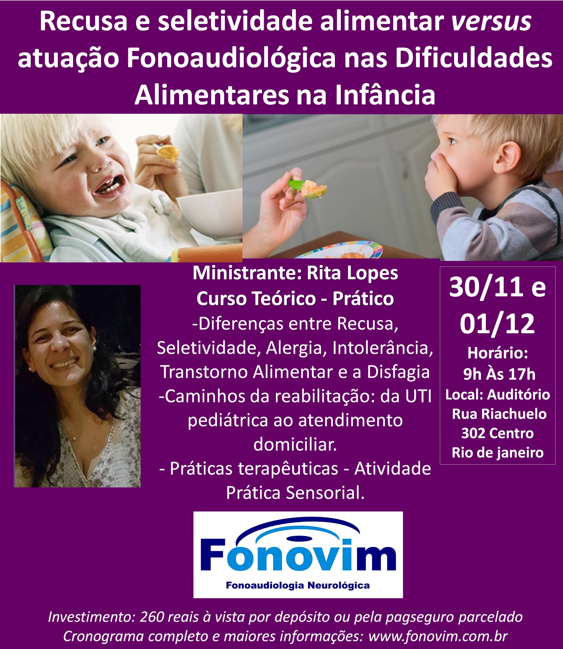 Banner do curso Recusa e seletividade alimentar versus atuação Fonoaudiológica nas Dificuldades Alimentares na Infância